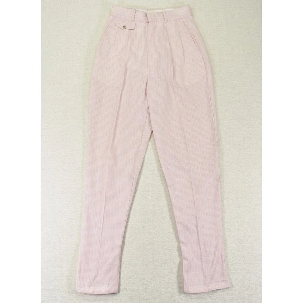 VTG Palmettos Mens XS Pink Blue Pinstripe Pleated Dress Pants USA Made 80s 90s